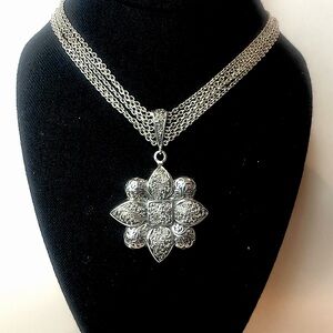 LOIS HILL Sterling Silver Reversible Multi-Strand Floral Pendant Necklace